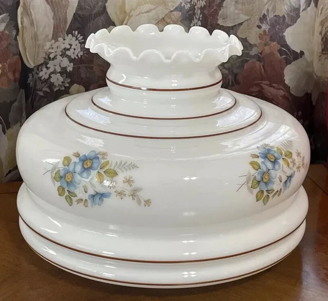 Vintage GWTW 10" Fitter Blue Floral Glass Hurricane Oil Or Electric Lamp Shade