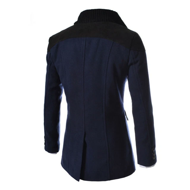 Mens Winter Warm Woolen Long Jacket Trench Coat Double Breasted Overcoat Outwear 11