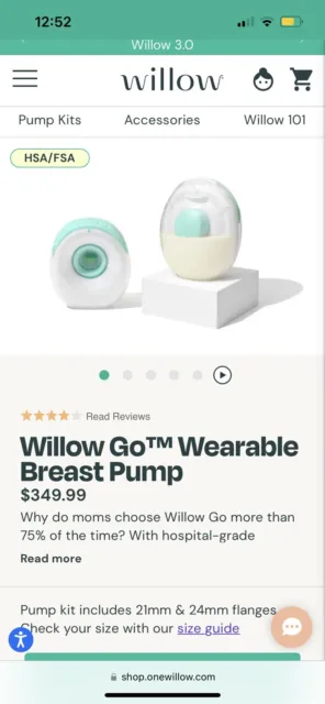 Willow Go Wearable Double Electric Breast Pump Kit - 858298006583