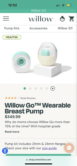 Willow Go Wearable Double Electric Breast Pump Kit - 858298006583