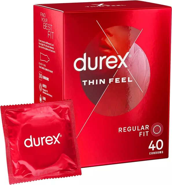 Durex Thin Feel Regular Fit Quality Latex Condoms Pack of 40 (UK Stock)