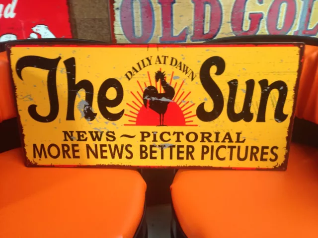 The Sun Newspaper Huge Tin Metal Sign Age Herald Chronicle Bulletin  Daily Mail