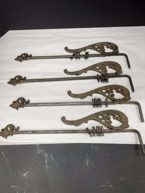 Antique Victorian Ornate Cast Iron Swing Arm Curtain Rods With Brackets Set of 4