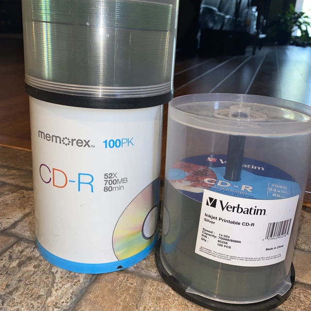 200 LOT MEMOREX verbatim CD Recordable Media CDR 52X 700 MB 100 Pack