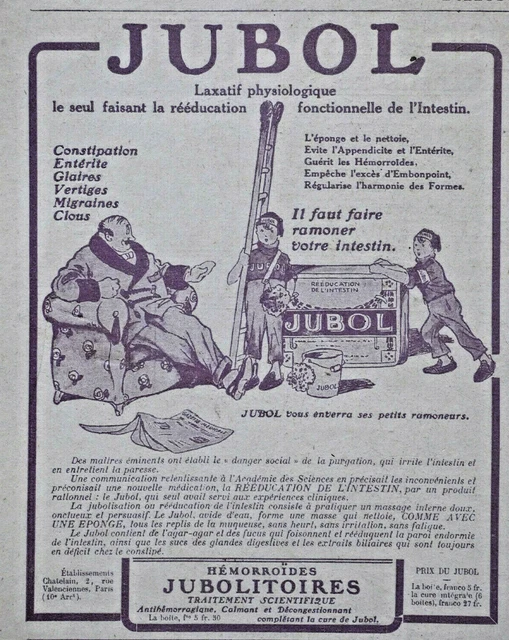 Publicité Ancienne – Jubol Laxatif – 1921 – Originale – Issue De Magazine