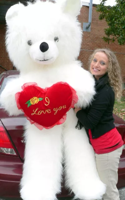6 Foot Teddy Bear Giant White With I Love You Heart Soft 72 Inch Made in USA