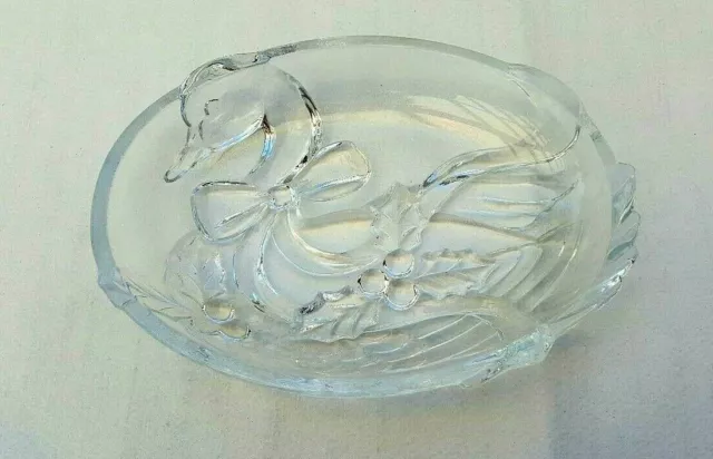 Mikasa Holiday Goose Oval Sweet Candy Nut Dish Holly Berries Clear Glass Japan 2