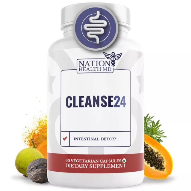 NATION HEALTH MD Cleanse24 - Intestinal Cleanse for Humans with Wormwood, Papaya