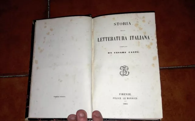 Cesare Cantù Storia Della Letteratura Italiana Le Monnier 1865 Dorso In Pelle