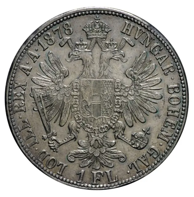 1 Florin 1878 Austria Impero Austro Ungarico Franz Joseph I HQ Nice Toned Silver