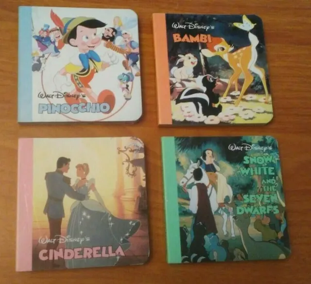DISNEY Childrens Mini Board Books Bambi Cinderella Pinocchio Snow White 1986