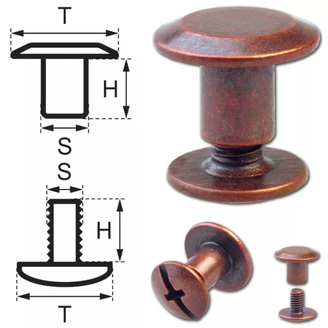 30 Schraubnieten Gürtelschrauben Buchschrauben Chicago Screws kupfer-antik 5MM