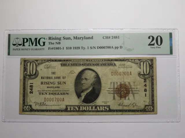 $10 1929 Rising Sun Maryland MD National Currency Bank Note Bill Ch. #2481 VF20