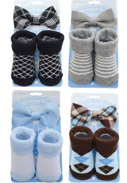 Baby Boys' Set Socks and Bow Tie Blue Black Grey Brown approx. 6 months