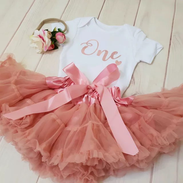 1st Birthday Outfit Baby Girls Frilly Tutu Dress Skirt Cake Smash rose gold UK