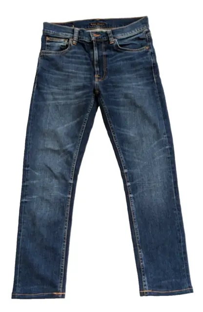 Pantalones de mezclilla Nudie para hombre W30 L27 azul cónico elásticos algodón con cremallera índigo informales delgados dean
