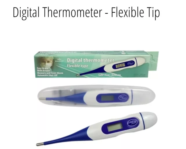 Medical Digital Thermometer - Flexible Tip - Waterproof - LCD - Fever Alarm BNIB