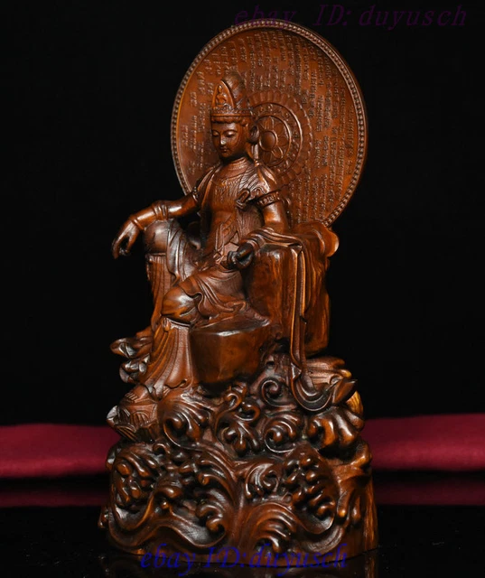 Chinese Buddhism Boxwood Wood Carved GuanYin Kwan-yin Bodhisattva Buddha Statue