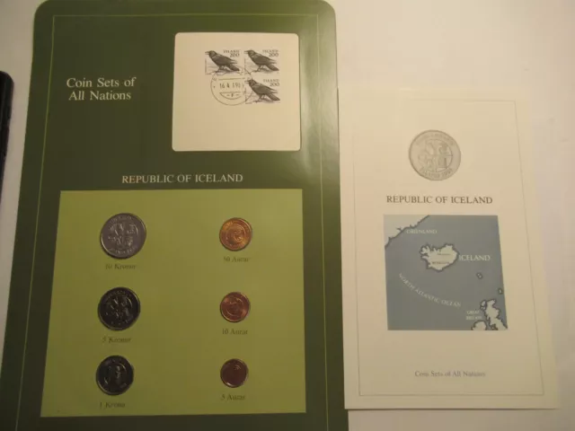 Coins of All Nations Series Iceland 6  Coin Unc Set, 1st Day Stamp