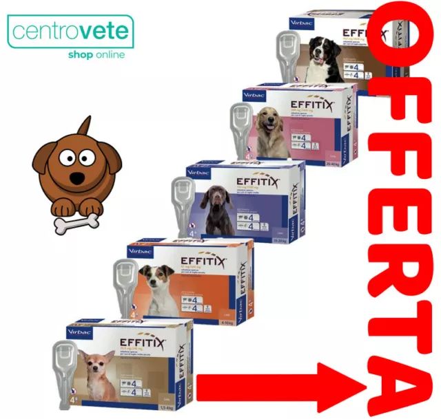 EFFITIX 4 Pipette  0-4 / 4-10 /10-20 / 20-40 / 40-60 Kg - Antiparassitario Cani