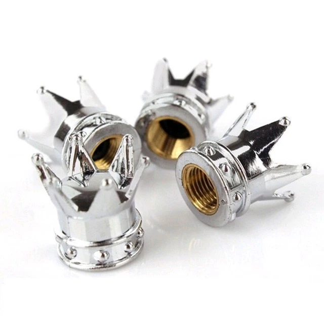 4x Crown Chrome Car Tire Air Valve Stems Screw Caps Cover Wheel Rims Accessories