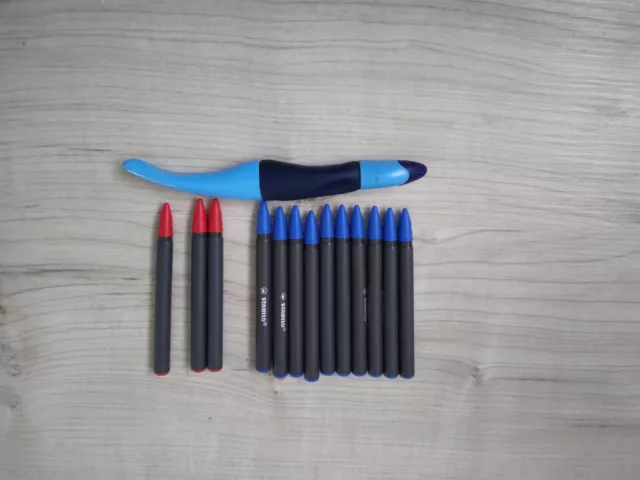 STABILO Easy Start Ergonomischer Tintenroller Linkshänder Blau mit 13 Patronen
