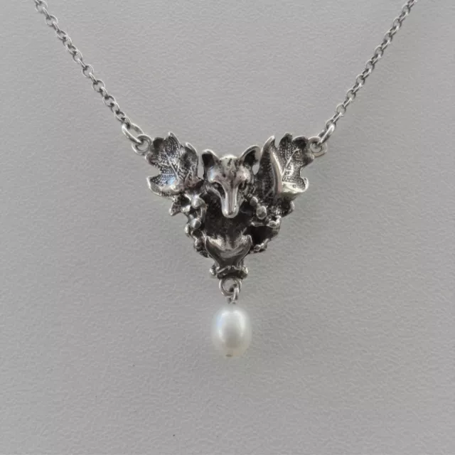 Trachten Kette Collier Fuchs Jagd Dirndl Perle antik Sterling Silber 925/-