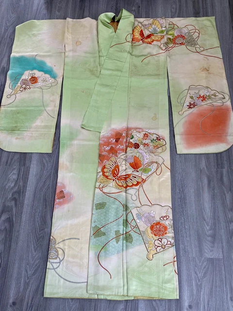 Beautiful Japanese Kimono, Furisode, Butterfly, Silk, Halloween Costume