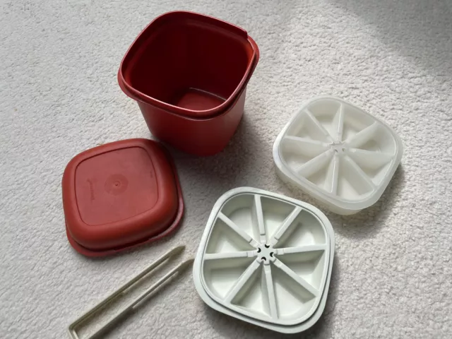 Vintage Tupperware Ice Cube Trays And Ice Bucket With Lids & Tongs Dark Orange