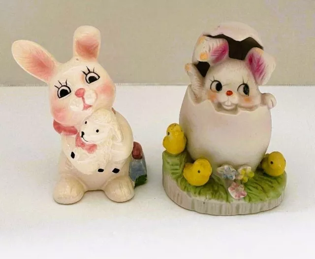 2-VTG Bunny Figurines Napco Loomco Ceramic Collectibles with Tags on Bottoms