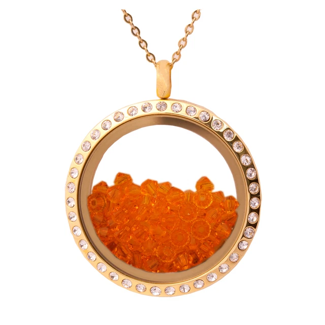 Ciondolo Galleggiante Medaglione Collana con Vera Arancione Swarovski Perline