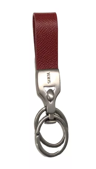 TODS ITALY Burgundy Leather Unisex Key Fob Chain Double Rings Brand New In Box 3