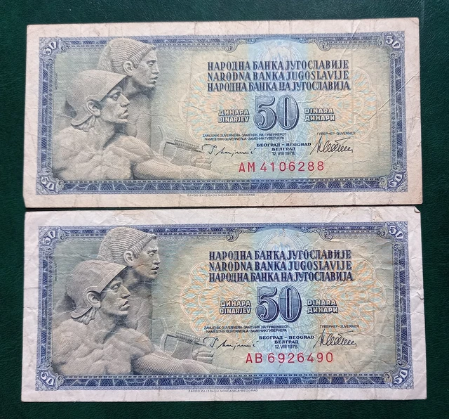 JUGOSLAVIA Banconota da 50 Dinara 1978, 2 pz