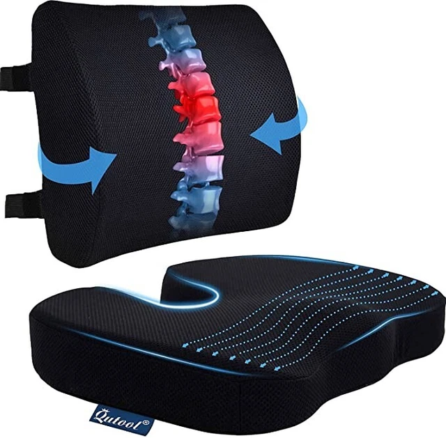 Seat Cushion & Lumbar Support Pillow for Office Chair, Car, Wheelchair Memory Fo