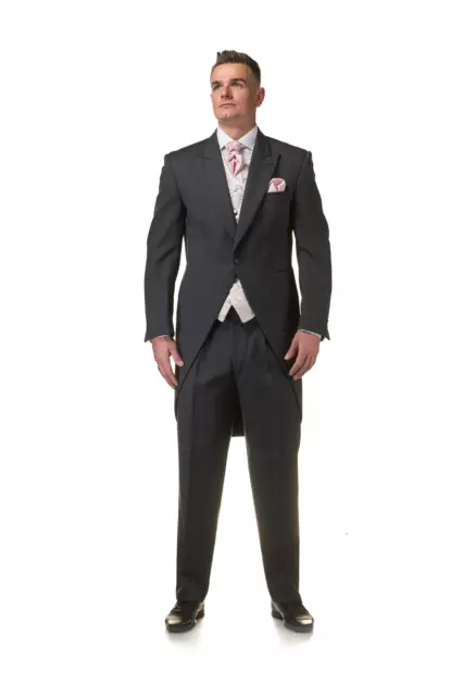 Grey Tailcoat Morning Suit 2 Piece Royal Ascot Jacket Trouser Herringbone Mens