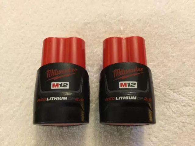 2 New Genuine Milwaukee 48-11-2420 Batteries 12 Volt 2.0Ah M12 Red Lithium Ion