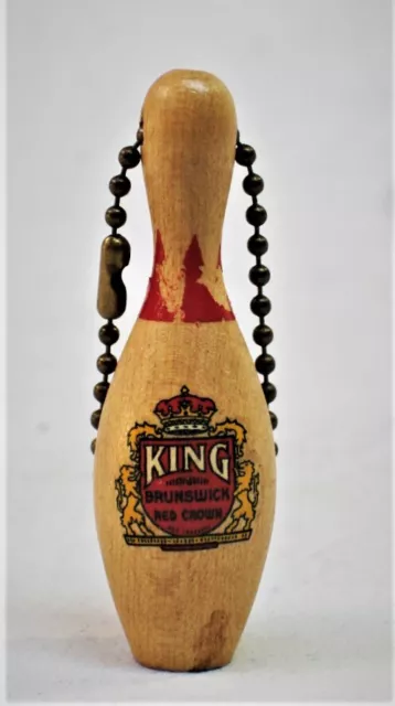 Vintage King Brunswick Red Crow Wood Bowling Pin with Decal  Key Chain