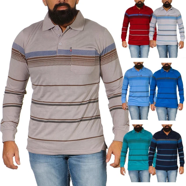 Herren Polo Shirt Langarm Longsleeve mit Brusttaschen Stretch M L XL XXL