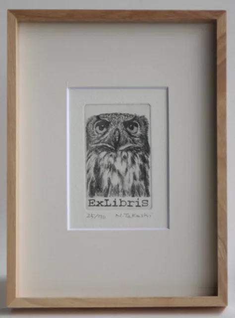 EXLIBRIS NAKAI TAKESHI "Owl" 2004 ED70 Signed Framed Etching Print Bookplate