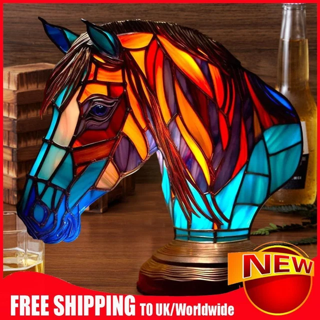 Retro Animal Table Light Resin Stained Glass Bedside Light Home Ornament (Horse)