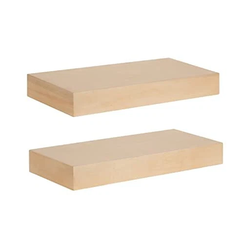 Kate and Laurel Havlock Modern Natural Floating Shelves Set of 2 18 x 8 Natur...