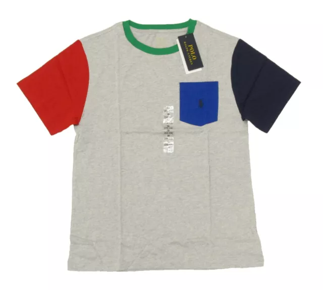 Polo Ralph Lauren Boys Grey Heather Colorblock Short Sleeve Pocket T-Shirt