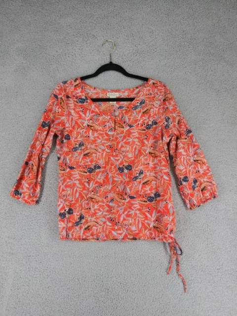 Lucky Brand Shirt Womens Small S Live in Love Blouse Floral Orange