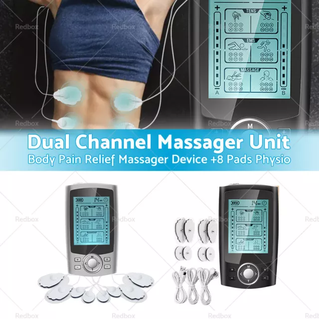 Body Pain Relief Massager Device +8 Pads Physio Dual Channel TENS Machine Unit