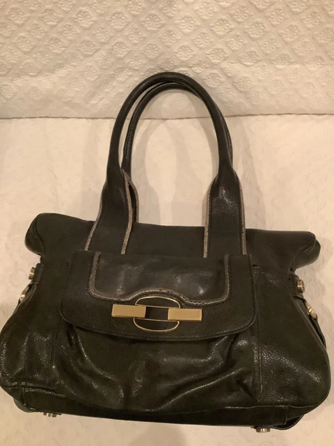 TREESJE Black Leather Gold Tone Hardware Shoulder Bag Handbag TREESJE Black Leather Gold Tone Hardware Shoulder Bag Handbag