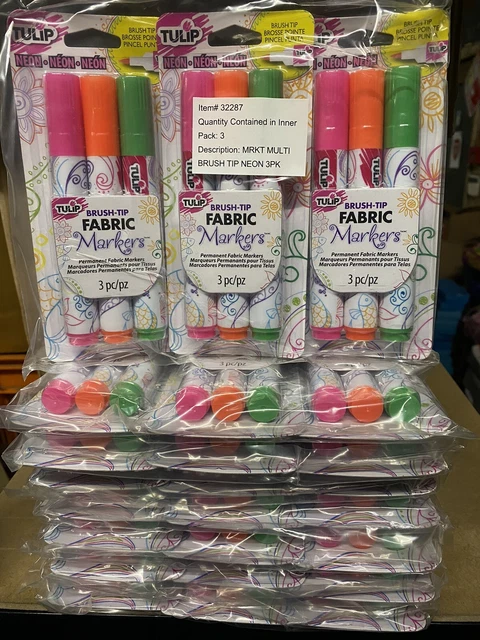 JobLot Wholesale 24 Packs Of 3 Tulip Brush Tip Permanent Fabric Marker pens Neon