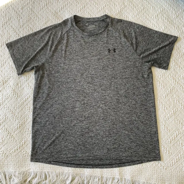 UNDER ARMOUR MENS Large The Tech Tee Heathered Gray Short Sleeve Logo ...