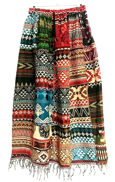 Boho hippie Festival PATCHWORK Skirt Vintage WARM WOOL maxi long 8 10 12 14 16