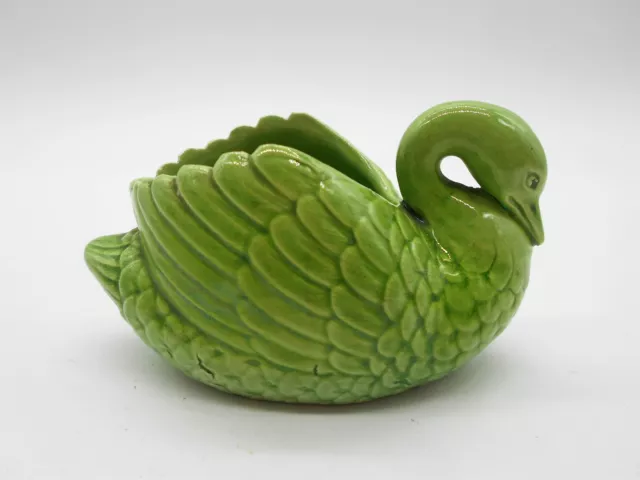 Magnifique Figurine / Saleron En Cygne Vert En Porcelaine Allemande ?