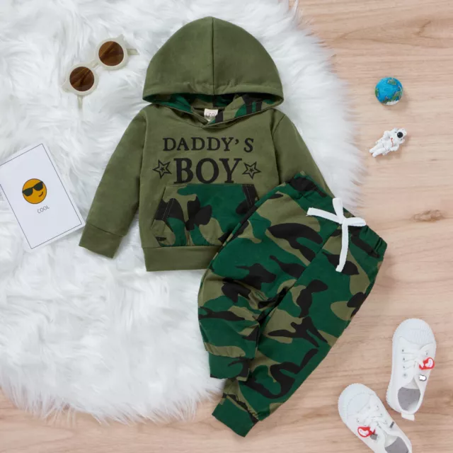 Camo Newborn Baby Boys Tracksuit Hooded Tops Pants Trousers Outfits Clothes Set